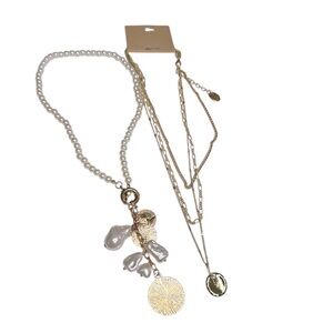 Bundle ZAD Gold tone layer necklace and pearl Necklace with coin charms New